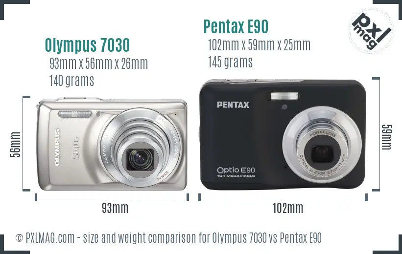 Olympus 7030 vs Pentax E90 size comparison