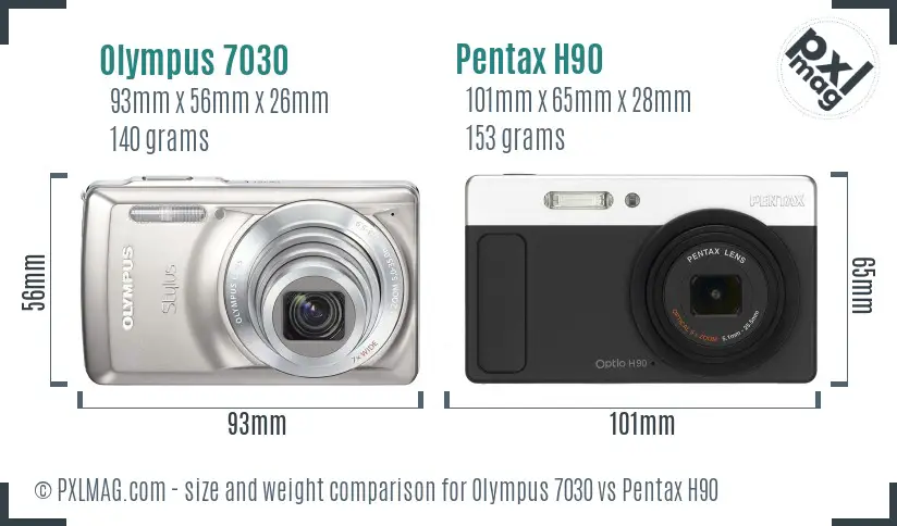 Olympus 7030 vs Pentax H90 size comparison