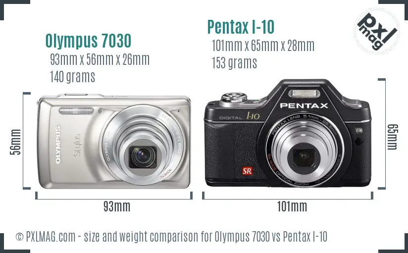 Olympus 7030 vs Pentax I-10 size comparison