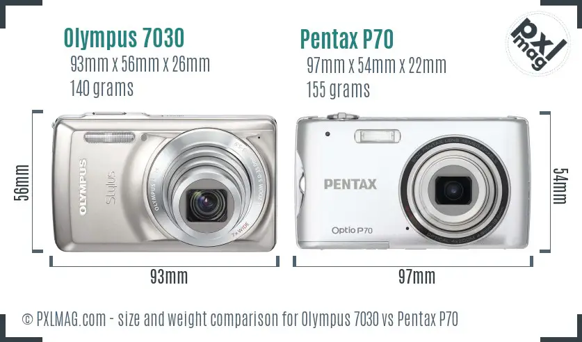 Olympus 7030 vs Pentax P70 size comparison