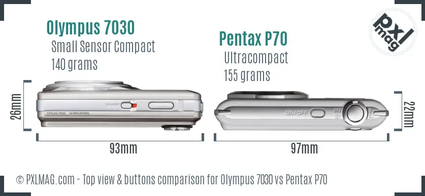 Olympus 7030 vs Pentax P70 top view buttons comparison
