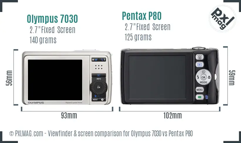 Olympus 7030 vs Pentax P80 Screen and Viewfinder comparison
