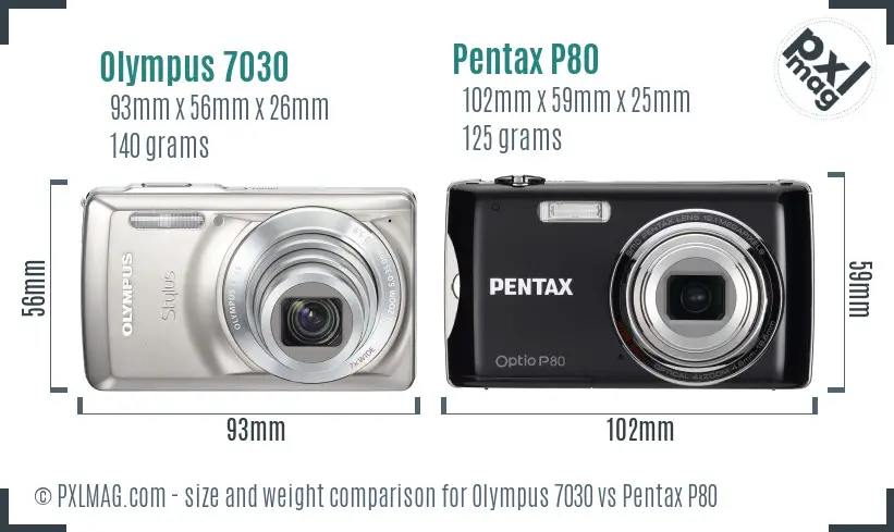 Olympus 7030 vs Pentax P80 size comparison