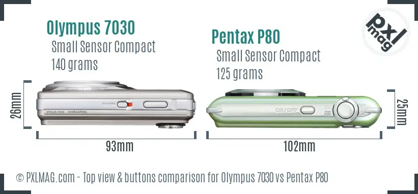 Olympus 7030 vs Pentax P80 top view buttons comparison
