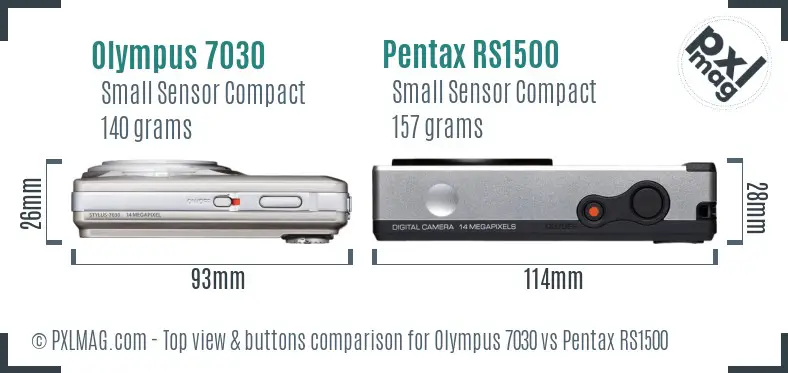Olympus 7030 vs Pentax RS1500 top view buttons comparison