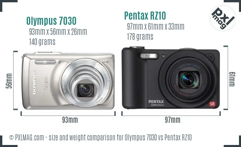Olympus 7030 vs Pentax RZ10 size comparison