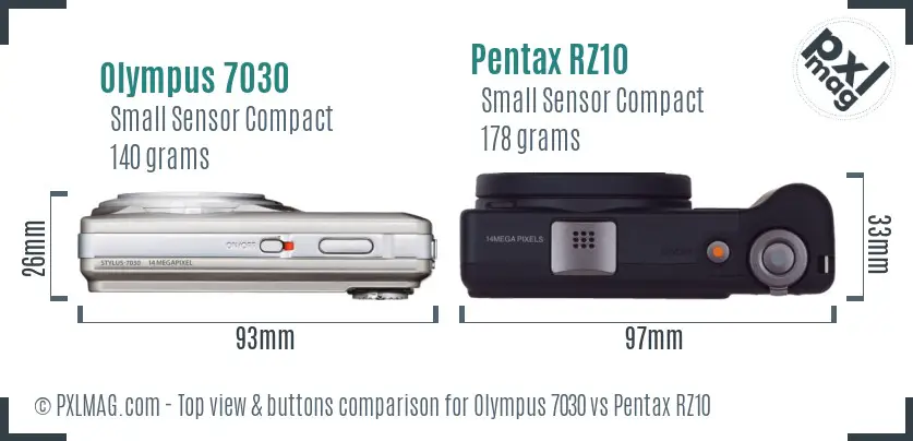 Olympus 7030 vs Pentax RZ10 top view buttons comparison
