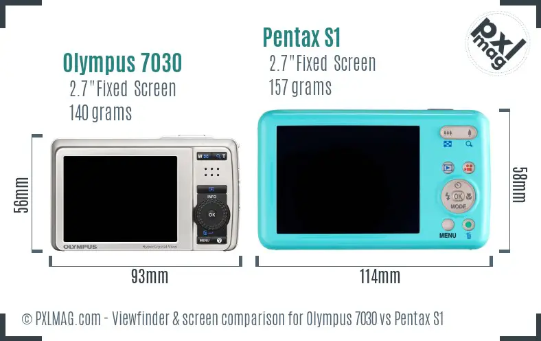 Olympus 7030 vs Pentax S1 Screen and Viewfinder comparison