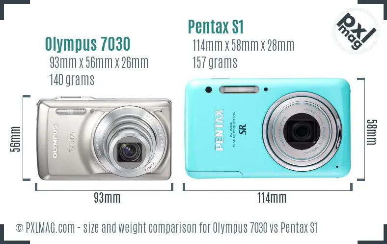 Olympus 7030 vs Pentax S1 size comparison