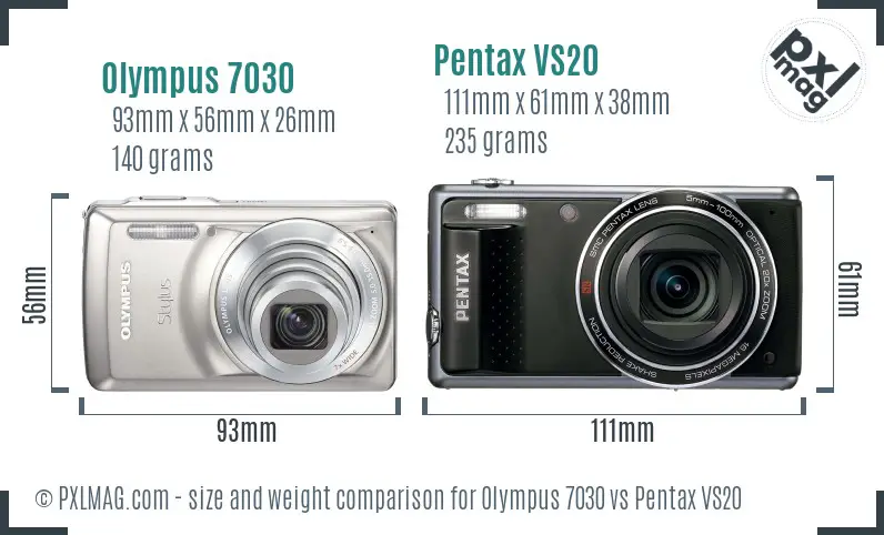Olympus 7030 vs Pentax VS20 size comparison
