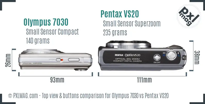 Olympus 7030 vs Pentax VS20 top view buttons comparison