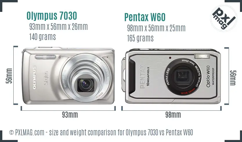 Olympus 7030 vs Pentax W60 size comparison