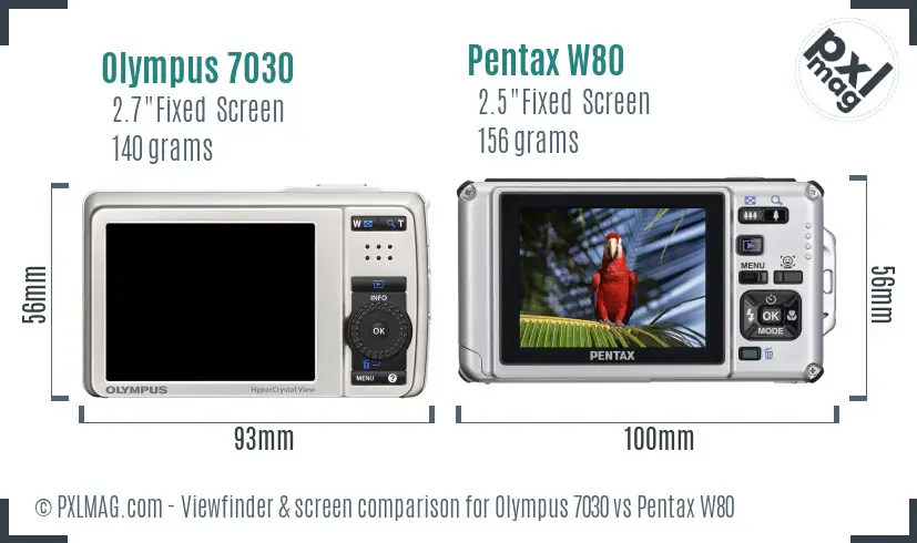 Olympus 7030 vs Pentax W80 Screen and Viewfinder comparison