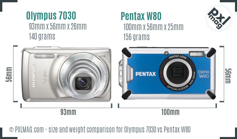 Olympus 7030 vs Pentax W80 size comparison