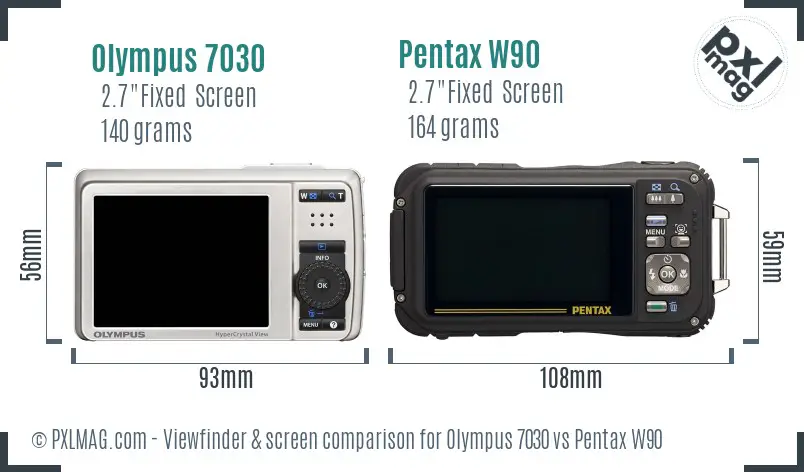 Olympus 7030 vs Pentax W90 Screen and Viewfinder comparison