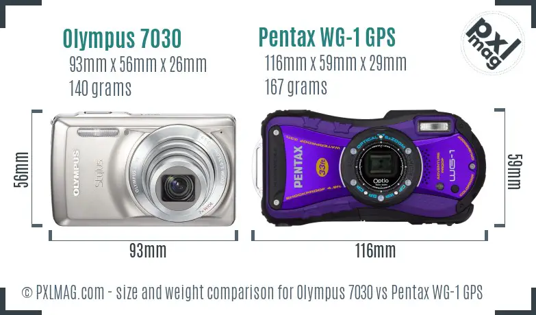 Olympus 7030 vs Pentax WG-1 GPS size comparison