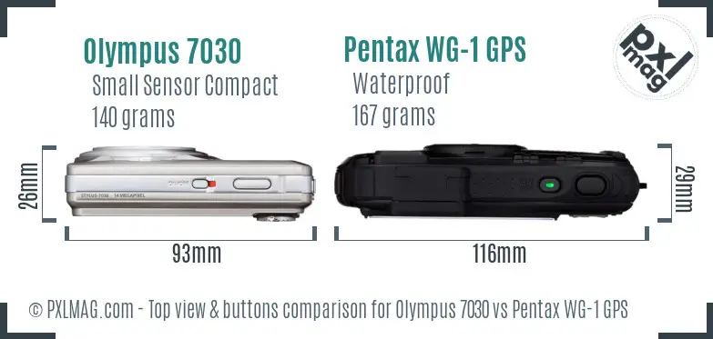 Olympus 7030 vs Pentax WG-1 GPS top view buttons comparison