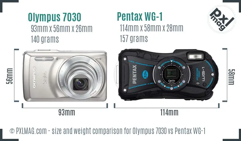 Olympus 7030 vs Pentax WG-1 size comparison