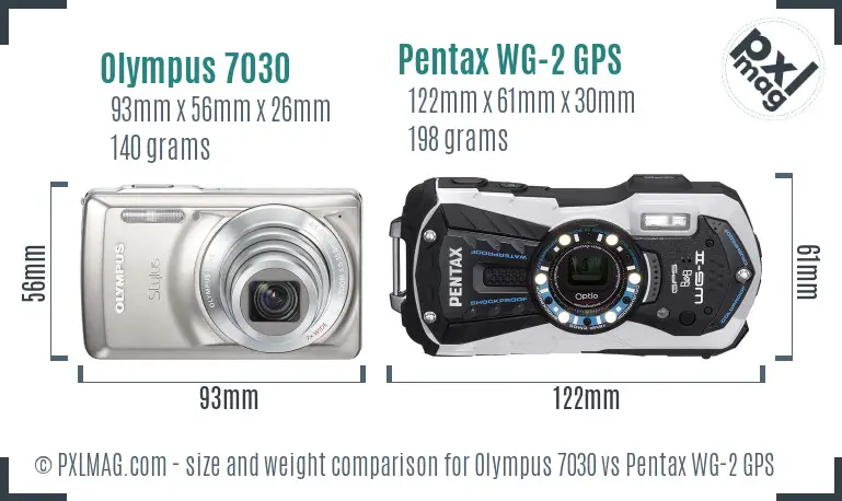 Olympus 7030 vs Pentax WG-2 GPS size comparison