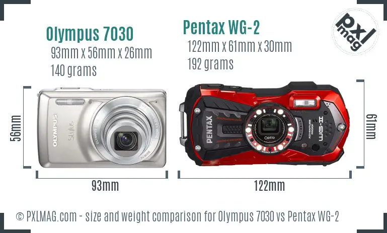 Olympus 7030 vs Pentax WG-2 size comparison