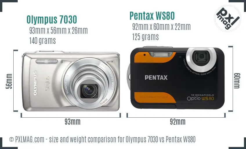 Olympus 7030 vs Pentax WS80 size comparison