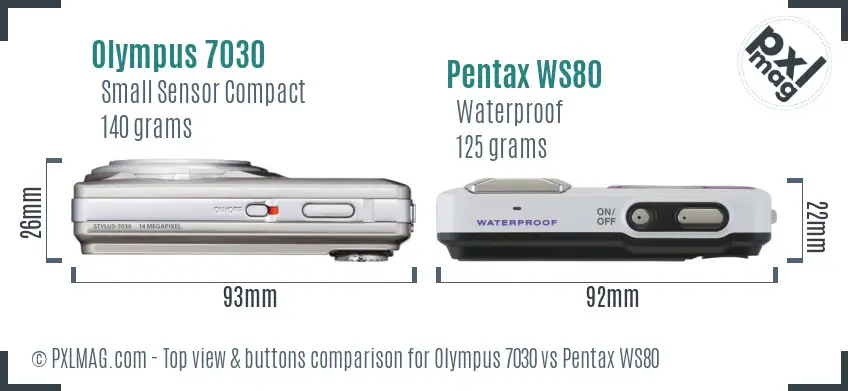 Olympus 7030 vs Pentax WS80 top view buttons comparison