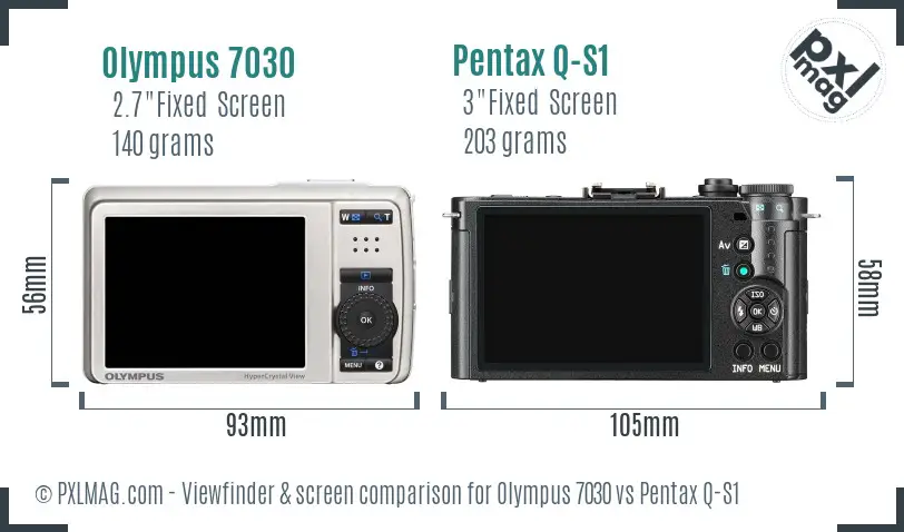 Olympus 7030 vs Pentax Q-S1 Screen and Viewfinder comparison