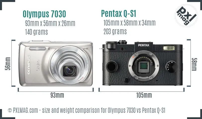 Olympus 7030 vs Pentax Q-S1 size comparison