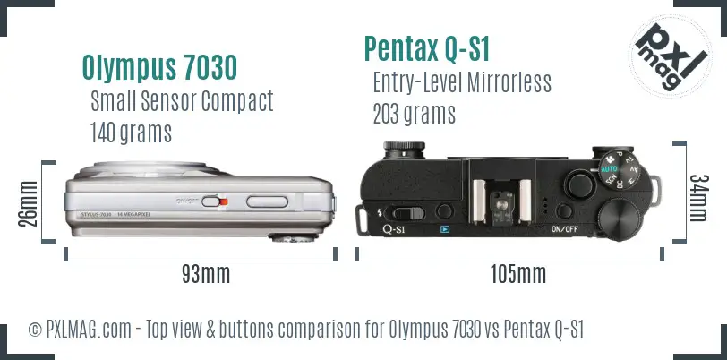 Olympus 7030 vs Pentax Q-S1 top view buttons comparison