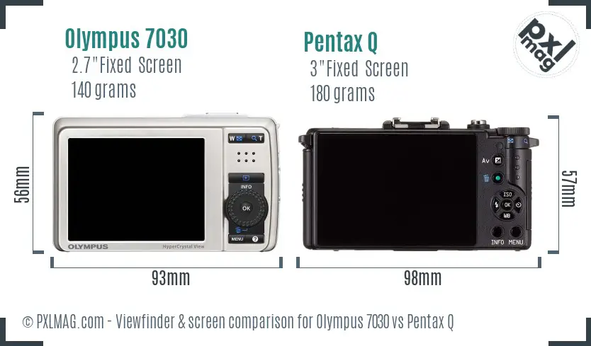 Olympus 7030 vs Pentax Q Screen and Viewfinder comparison