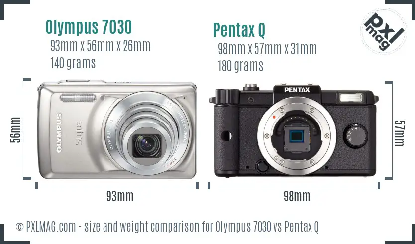 Olympus 7030 vs Pentax Q size comparison