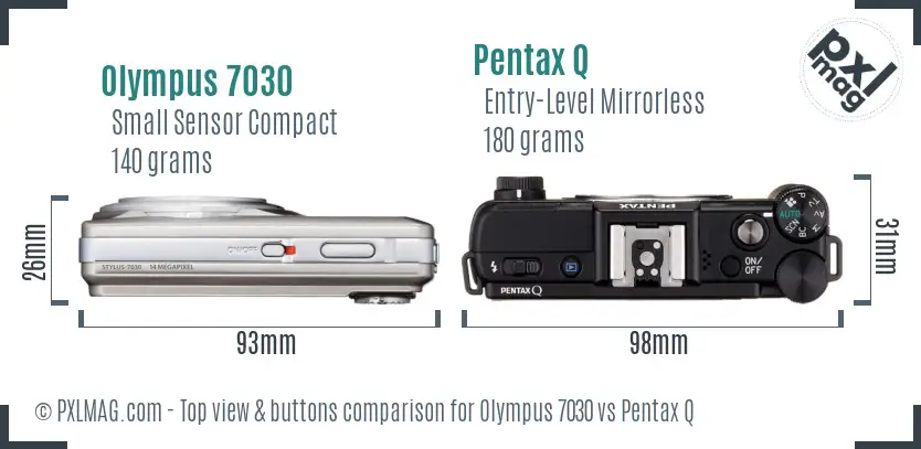 Olympus 7030 vs Pentax Q top view buttons comparison