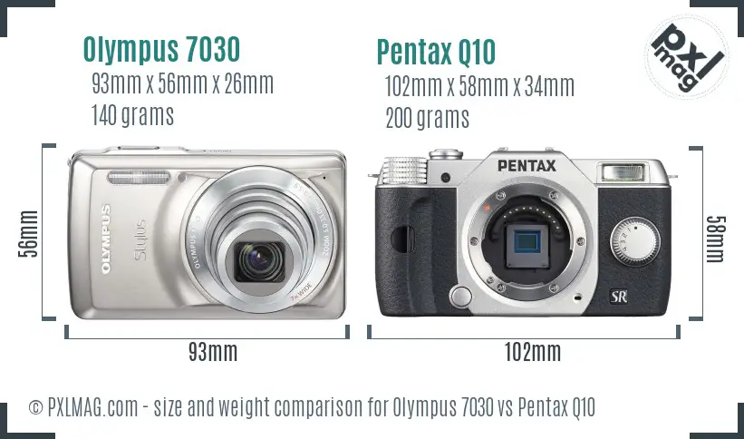 Olympus 7030 vs Pentax Q10 size comparison