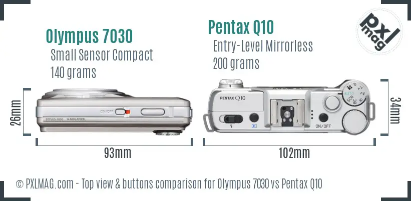 Olympus 7030 vs Pentax Q10 top view buttons comparison