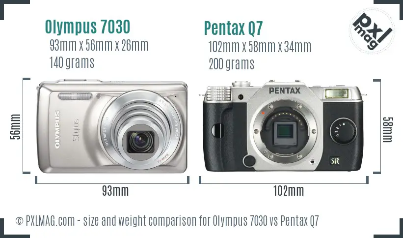 Olympus 7030 vs Pentax Q7 size comparison