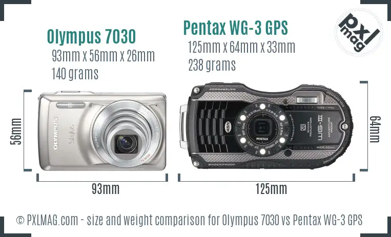 Olympus 7030 vs Pentax WG-3 GPS size comparison