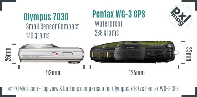 Olympus 7030 vs Pentax WG-3 GPS top view buttons comparison