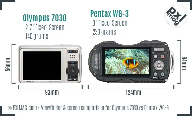 Olympus 7030 vs Pentax WG-3 Screen and Viewfinder comparison