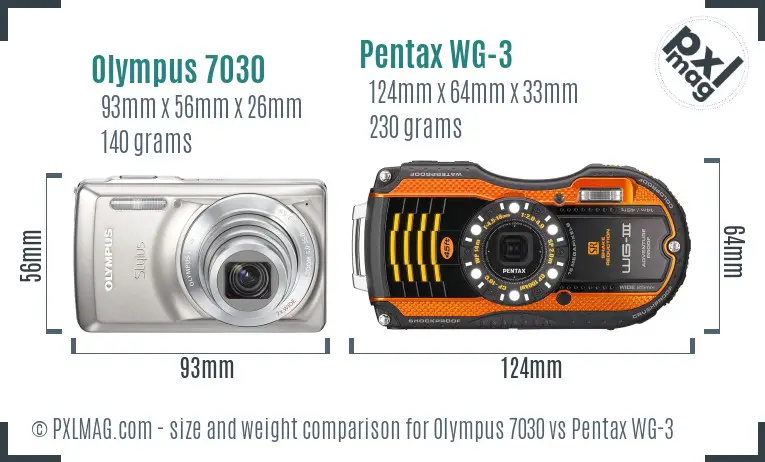 Olympus 7030 vs Pentax WG-3 size comparison