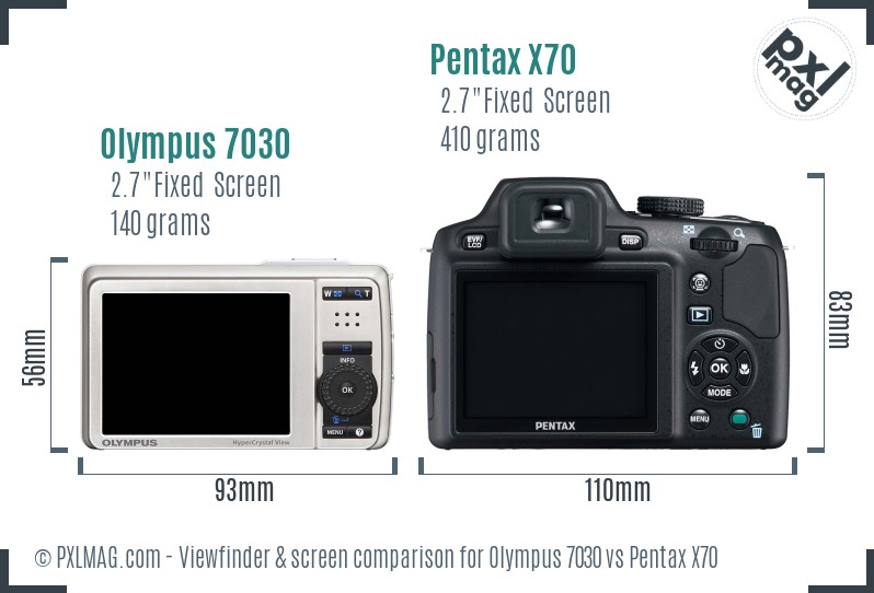 Olympus 7030 vs Pentax X70 Screen and Viewfinder comparison