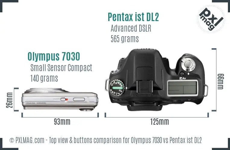 Olympus 7030 vs Pentax ist DL2 top view buttons comparison