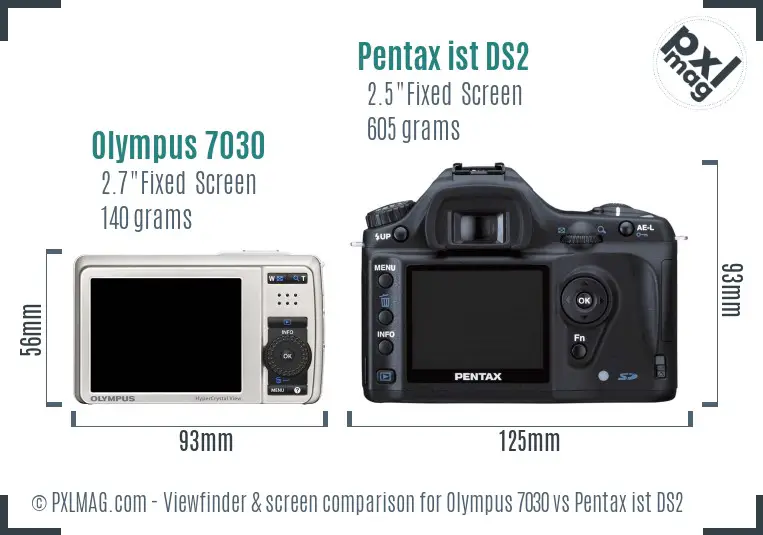 Olympus 7030 vs Pentax ist DS2 Screen and Viewfinder comparison