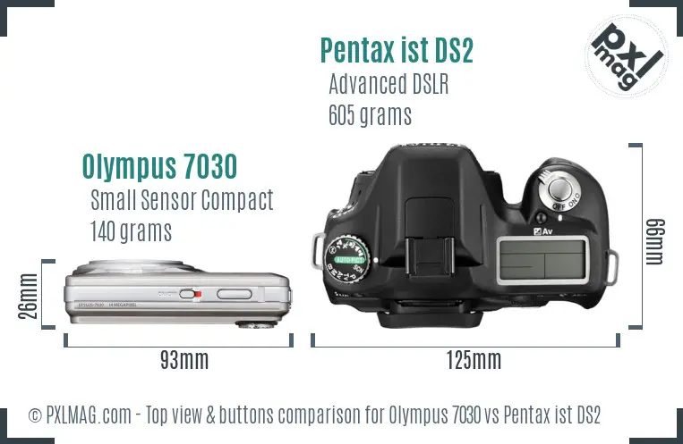 Olympus 7030 vs Pentax ist DS2 top view buttons comparison