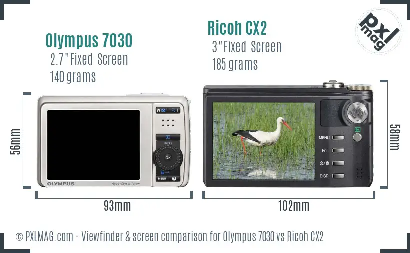 Olympus 7030 vs Ricoh CX2 Screen and Viewfinder comparison Olympus 7030 vs Ricoh CX2 Screen and Viewfinder comparison