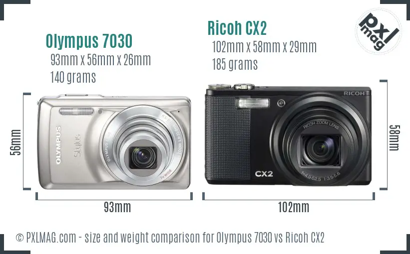 Olympus 7030 vs Ricoh CX2 size comparison Olympus 7030 vs Ricoh CX2 size comparison