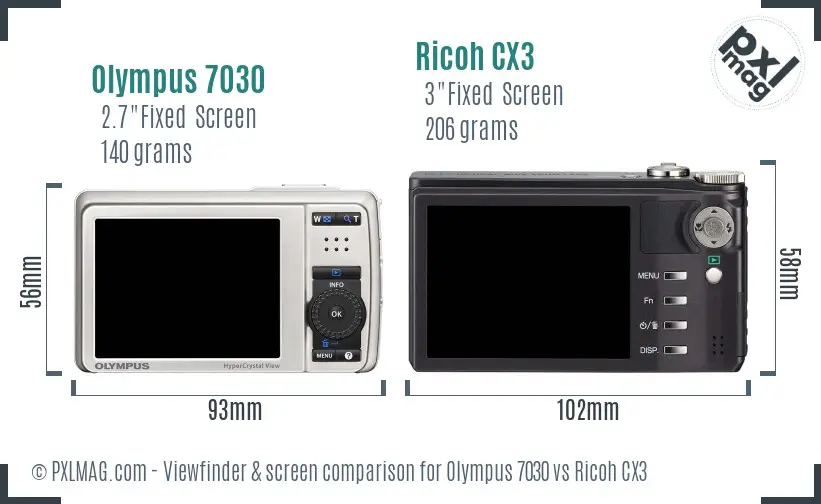 Olympus 7030 vs Ricoh CX3 Screen and Viewfinder comparison