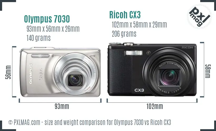 Olympus 7030 vs Ricoh CX3 size comparison Olympus 7030 vs Ricoh CX3 size comparison