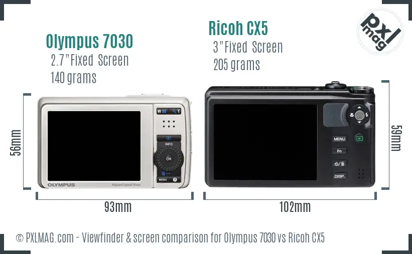 Olympus 7030 vs Ricoh CX5 Screen and Viewfinder comparison Olympus 7030 vs Ricoh CX5 Screen and Viewfinder comparison