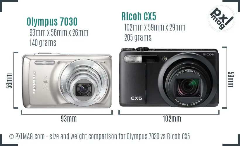 Olympus 7030 vs Ricoh CX5 size comparison Olympus 7030 vs Ricoh CX5 size comparison