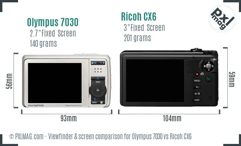 Olympus 7030 vs Ricoh CX6 Screen and Viewfinder comparison